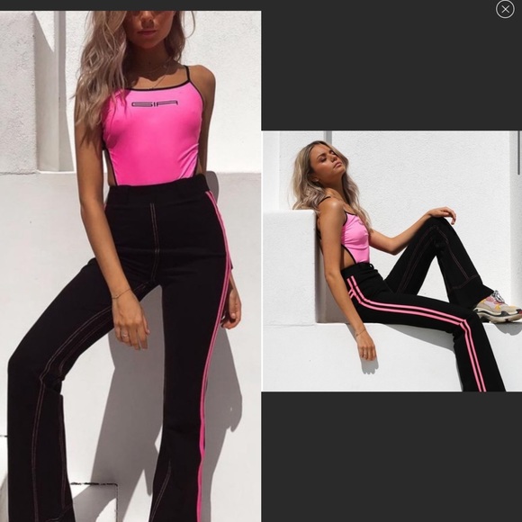 I AM GIA Astrid sporty y2K flare track pants black/red stripe xs FINAL PRICE - Picture 1 of 7